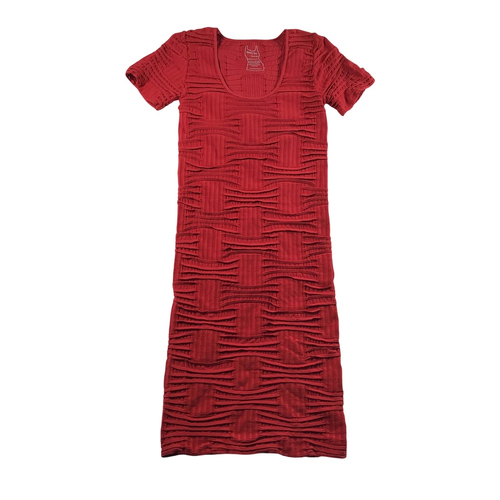 Tees by Tina Red Lattice Textured Seamless Bodycon Dress One Size Short Sleeve